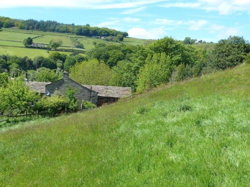 a grassy hill with a house on top of it at Ferienhaus für 2 Personen und 1 Kind in Slaithwaite, England West Yorkshire in Slaithwaite