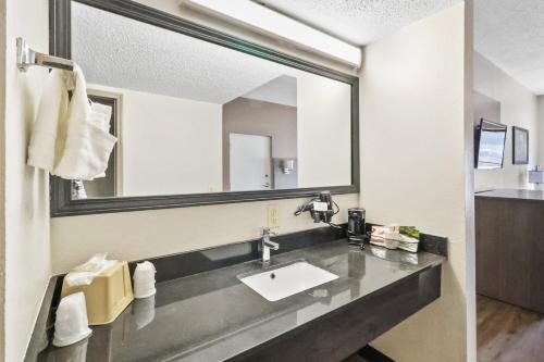 a bathroom with a sink and a mirror at Red Roof Inn & Suites Fayetteville-Fort Bragg in Fayetteville