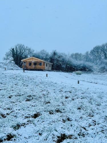 a house in a field covered in snow at Little Rock Retreat in Westmeath