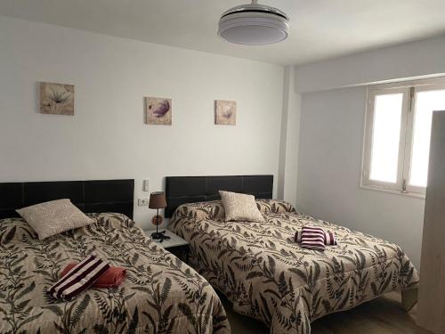 a bedroom with two beds and a window at Alojamientos Capri in Quesada