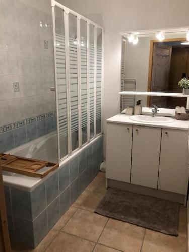 une salle de bain avec une douche, un lavabo et une baignoire dans l'établissement La Clusaz Escape, à Manigod