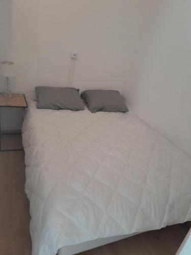 un grand lit blanc avec deux oreillers dessus dans l'établissement Bel appartement à deux pas de paris, à Saint-Ouen