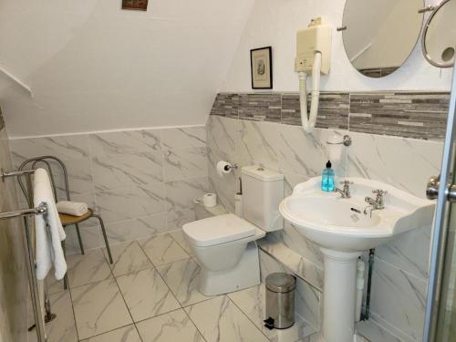 a white bathroom with a toilet and a sink at AbingPlough House in Abingdon