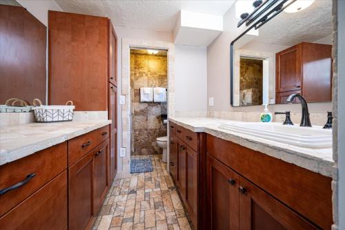 ein Badezimmer mit einem großen Waschbecken und einem WC in der Unterkunft Summit Sanctuary Mountain Escape in Ogden