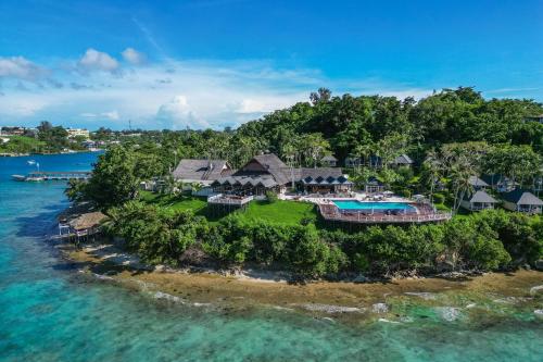 an aerial view of a house on an island in the ocean at Iririki Island Resort & Spa in Port Vila