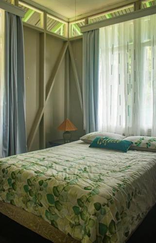 sypialnia z dużym łóżkiem i dużym oknem w obiekcie La Compañía w mieście Golfito