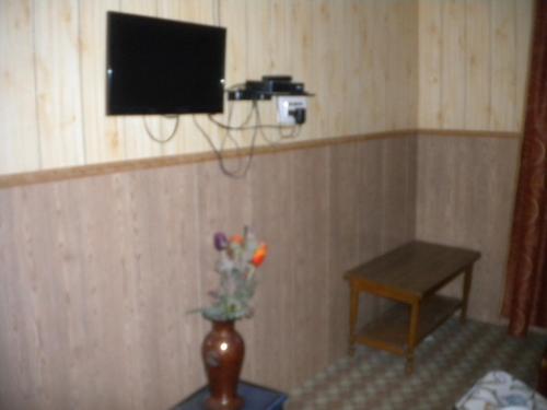 a corner of a room with a television and a table at Blooming Dale Hotel in Srinagar