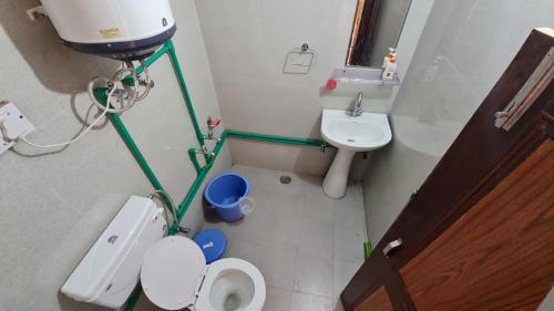 La petite salle de bains est pourvue de toilettes et d'un lavabo. dans l'établissement Beyond Rohtang, à Tāndi