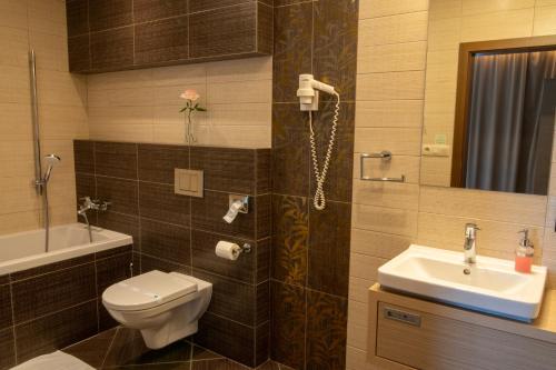 a bathroom with a toilet and a sink at Hotel Ponteo - Activity Park in Bratislava