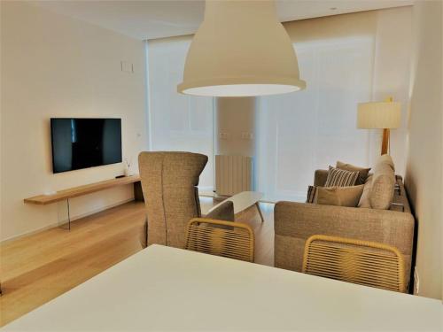 a living room with a couch and a television at ATSEDEN apartment aire condicionado - Opción a parking - in San Sebastián
