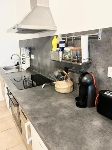a kitchen with a sink and a counter top at Studio centre historique RDC - WIFI in Revel