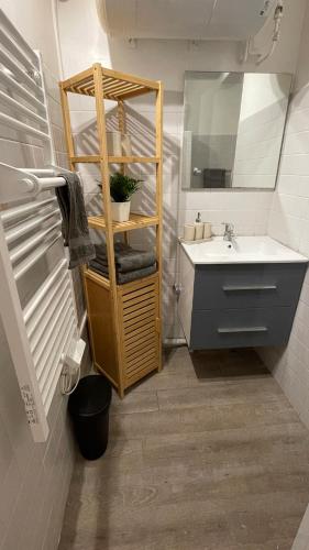 une salle de bain avec un lavabo et un miroir dans l'établissement Proche centre-ville et calme, à Marseille
