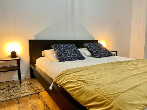 uma cama com duas almofadas num quarto em Appartement Victor Hugo - balcon em Revel
