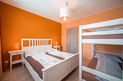Ένα ή περισσότερα κρεβάτια σε δωμάτιο στο Apartmán Loučná nad Desnou