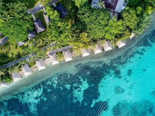 an aerial view of a bridge over a body of water at Iririki Island Resort & Spa in Port Vila
