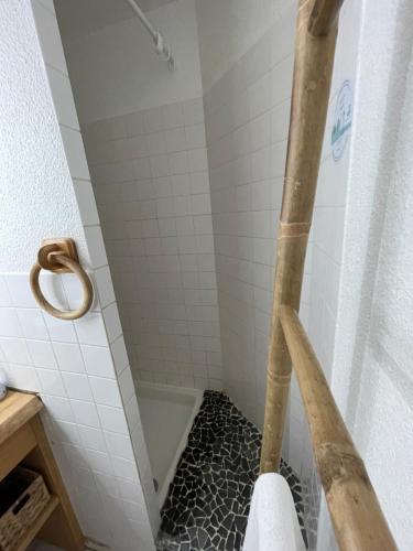 キブロンにあるPlages et Centre Ville à pieds...のシャワーカーテン付きのシャワー付きバスルーム