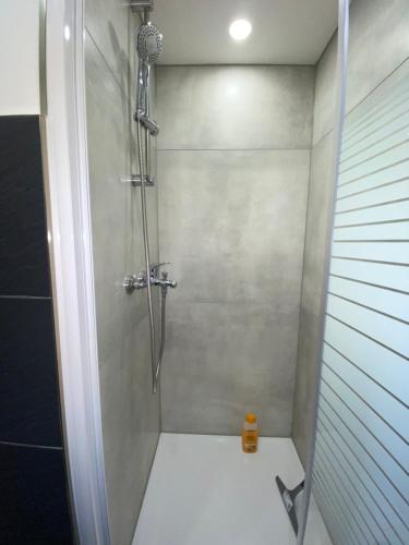 a bathroom with a shower with a toilet at Bei Wiesbaden- ganze Suite mit eigenem Bad & Küche - Parkplatz 
