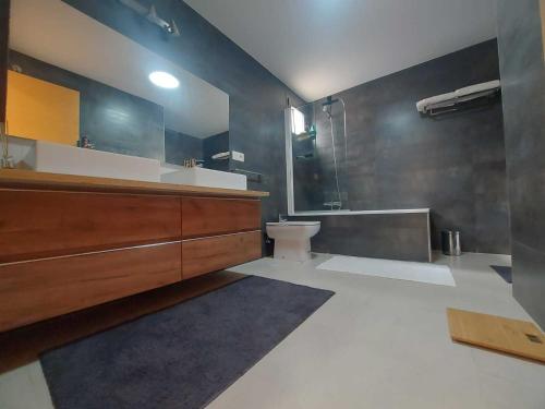 y baño con lavabo, ducha y aseo. en La Perla Verde apartment on Aguilón GolfPulpí, en Pilar de Jaravía