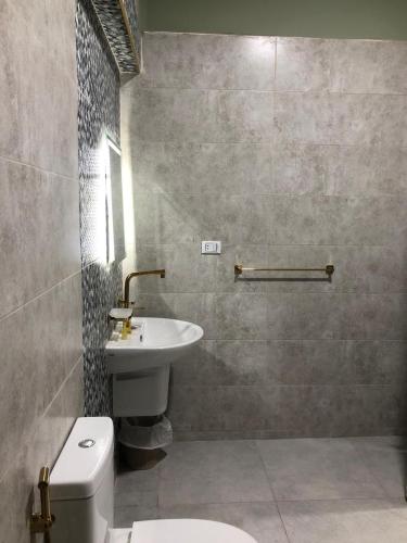 a bathroom with a sink and a toilet at Town View Studios in Cairo