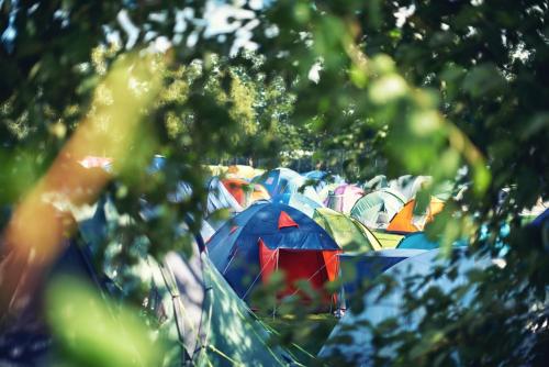 a group of colorful umbrellas sitting on the ground at Slip End Pop Up Camping With 1 Allocated Parking Space in Caddington
