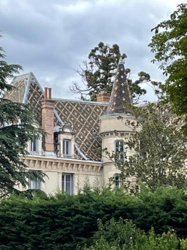 una grande casa con una torre sopra di Grand appartement d'exception au Château Randin a Écully