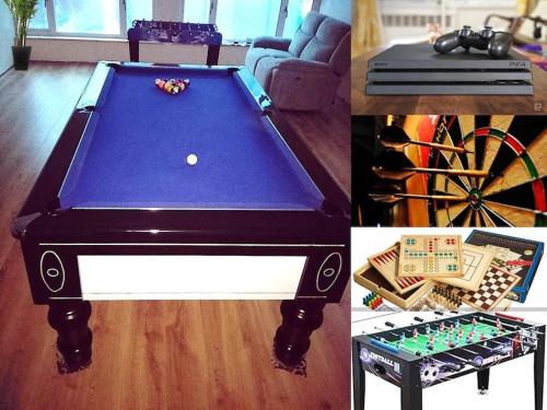 a collage of photos with a pool table and a chess at Annalee House, Knappagh Valley - 1 hour to Airport in Shercock