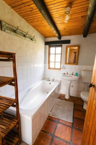 Un baño con bañera, inodoro y lavabo. en Rivertime, en Malgas