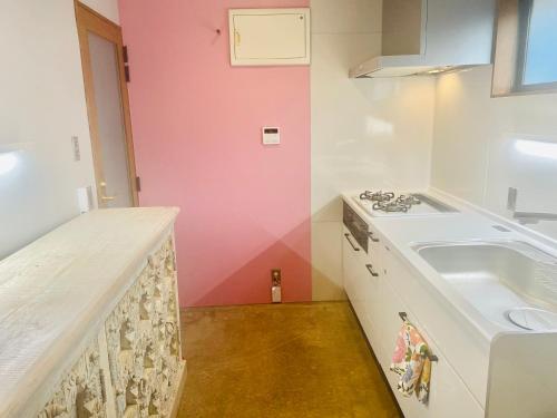 a kitchen with a sink and a counter top at Ayurwellness Resort Okinawa in Motobu