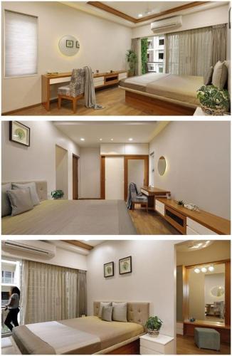 twee foto's van een slaapkamer met een bed en een woonkamer bij Angel homes in Ghaziabad