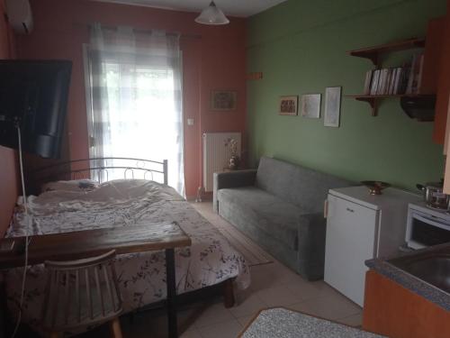 a living room with a bed and a couch at Marianna's studio in Kozani