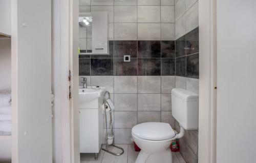 bagno con servizi igienici bianchi e lavandino di Villa Dora ##2 a Crikvenica