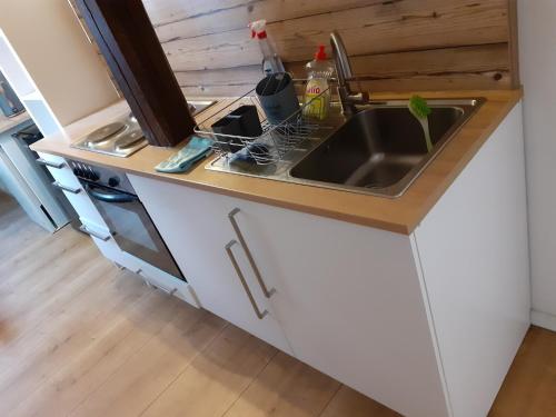 a kitchen with a sink and a counter top at CountryHouse in Wardenburg