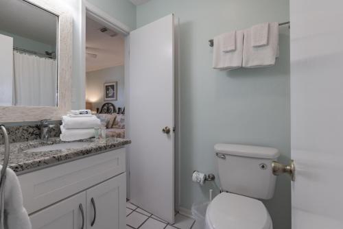 a bathroom with a toilet and a sink and a mirror at Palmetto 306 in Orange Beach