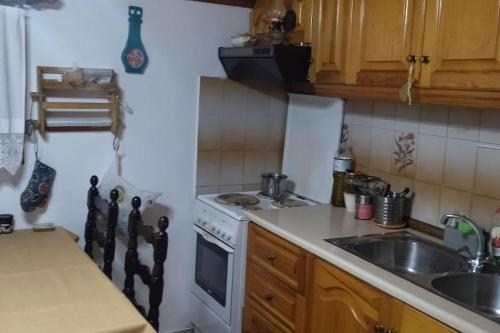 cocina con fregadero y fogones en Grapes and Roses 2, en Igoumenitsa