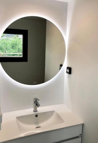 a bathroom with a sink and a mirror at Grand Appartement - Pétrel 2 in Trois Bassins