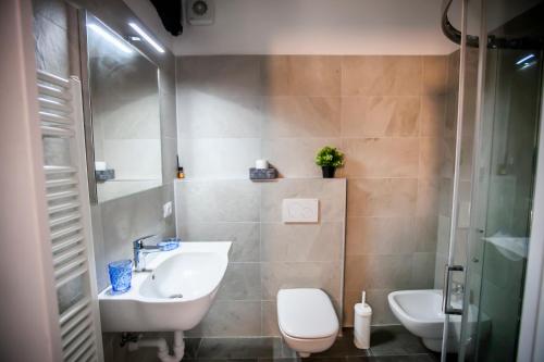 a bathroom with a sink and a toilet at Casa di Bruno in Pellio Superiore