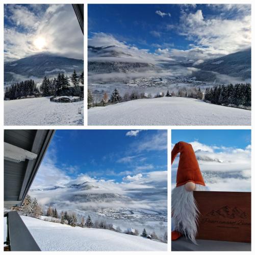 a collage of four pictures of snow and clouds at Panoramahof Bianca in Winklern