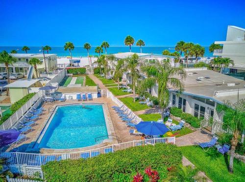 an aerial view of the pool at the resort at Sea Crest in Sarasota