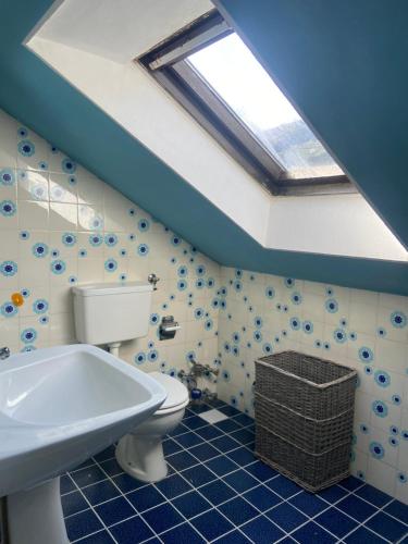 La salle de bains est pourvue de toilettes et d'une lucarne. dans l'établissement Casa Triolet, à Aoste