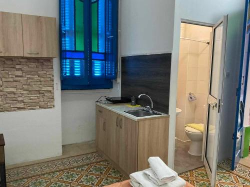 La salle de bains est pourvue d'un lavabo et de toilettes. dans l'établissement TRADITIONAL MALTESE STUDIO GZIRA, à Il-Gżira