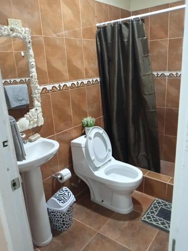 a bathroom with a toilet and a sink at Villa rozenuda in El Higo