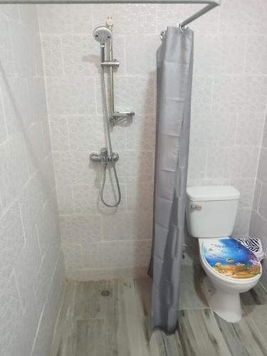 a shower in a bathroom with a toilet at Villa rozenuda in El Higo