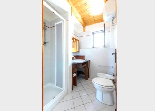 a bathroom with a toilet and a shower and a sink at Appartamenti la Pinetina di Favignana in Favignana