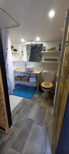 une salle de bain avec un lavabo et des toilettes dans l'établissement Studio location saisonnière bord de mer., à Saint-Michel-Chef-Chef