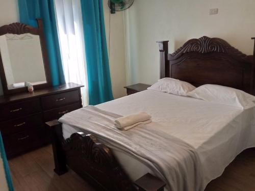 um quarto com uma cama com uma cómoda e um espelho em Villa Esperanza em Buena Vista