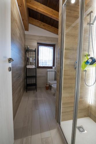 a bathroom with a shower stall and a toilet at Roberta House in Isernia