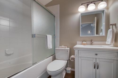 a bathroom with a toilet and a sink and a mirror at Marble Canyon in Fairmont Hot Springs