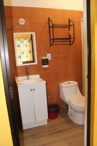 a bathroom with a white sink and a toilet at El Rincón Preferido in Papantla de Olarte