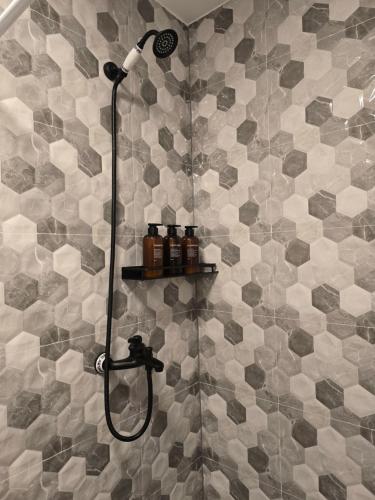 a shower with a shower head in a bathroom at ELDI House in Făgăraş