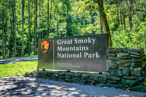 a sign for the great smoky mountains national park at Tranquility/Mountain Cabin/Indoor Pool/Hot Tub/Games/Views in Sevierville